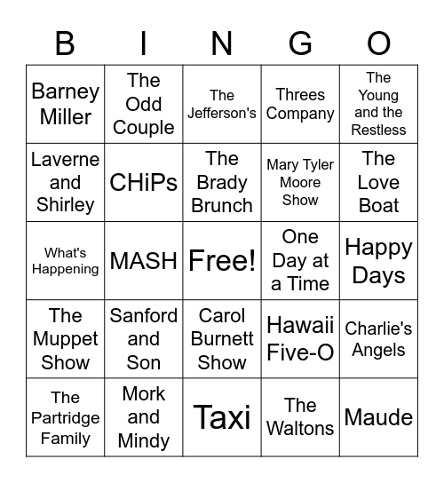 TV Show Theme Songs - 70s Bingo Card