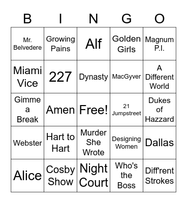 TV Show Theme Songs - 80s Bingo Card