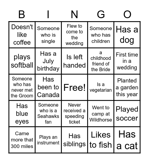 Garrett & Gina's Rehersal dinner  Find someone who... Bingo Card