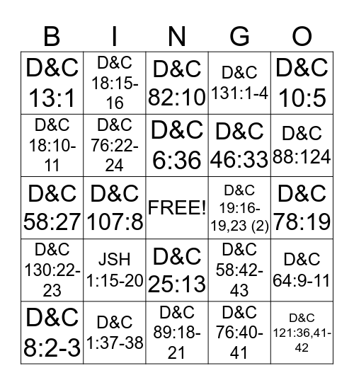 D&C SCRIPTURE MASTERY Bingo Card