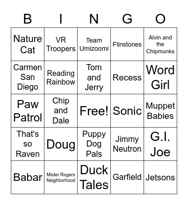 TV Show Theme Songs - Kid Shows Bingo Card