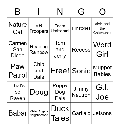 TV Show Theme Songs - Kid Shows Bingo Card