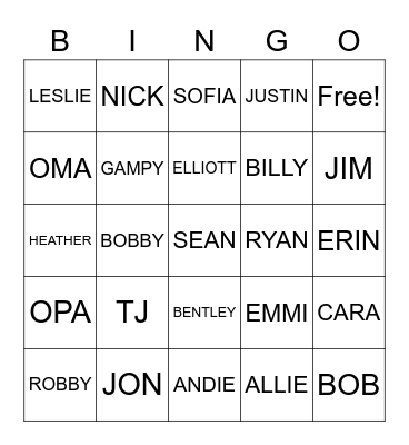 FAMILY Bingo Card