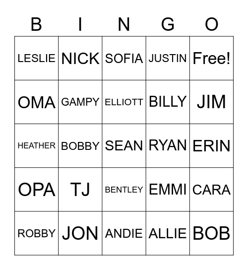 FAMILY Bingo Card