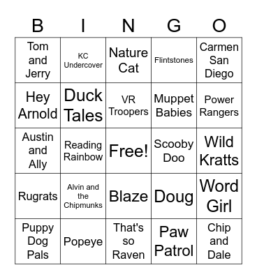 TV Show Theme Songs - Kid Shows Bingo Card