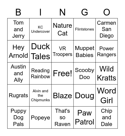 TV Show Theme Songs - Kid Shows Bingo Card