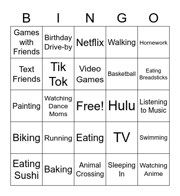 Swim Bingo Card