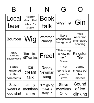 Homebound Happy Hour Bingo Card