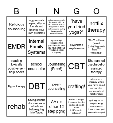 Therapy Bingo Card
