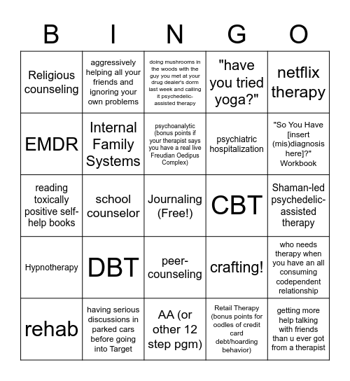 Therapy Bingo Card