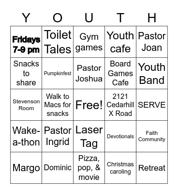 Emmanuel Youth #1 Bingo Card