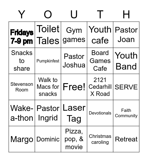 Emmanuel Youth #1 Bingo Card