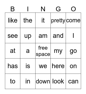 Sight Word Bingo 1 Bingo Card