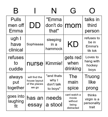 Kim Bingo Card