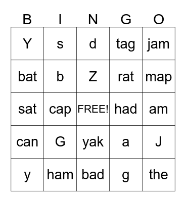 Phonics Bingo Card