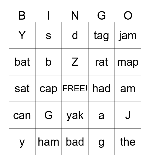 Phonics Bingo Card