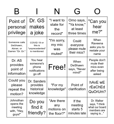 SNMA BOD BINGO Card