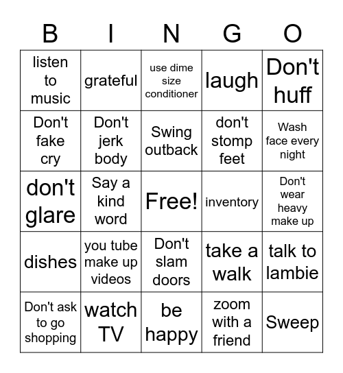 Do's and Don'ts Bingo Card