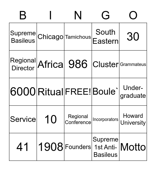 AKA Bingo Card