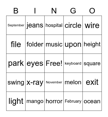 WORDS Bingo Card