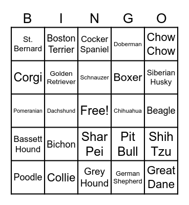Westminster Dog Show Bingo Card