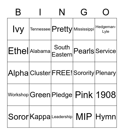 AKA Bingo Card