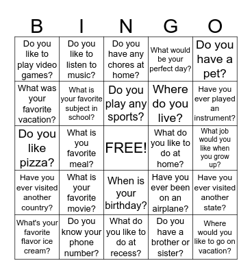 Social Bingo Card