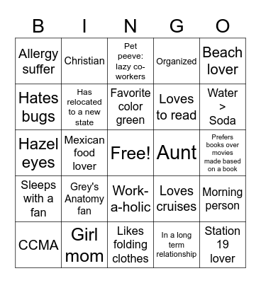 Natashia Bingo Card