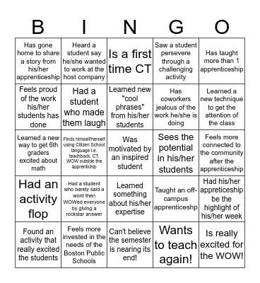 Find a CT who... Bingo Card