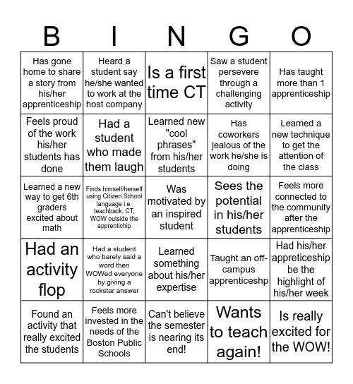 Find a CT who... Bingo Card