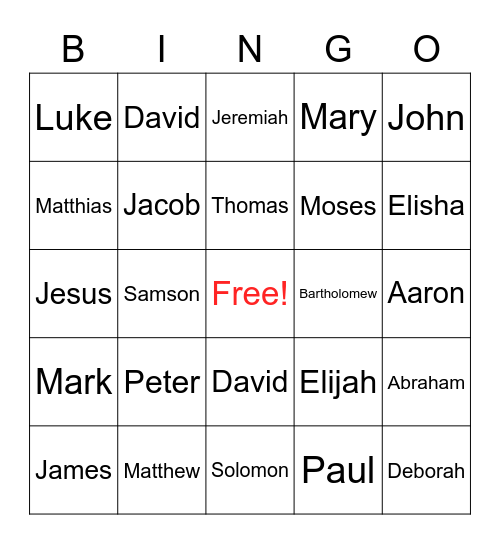 Bible People Bingo! Bingo Card