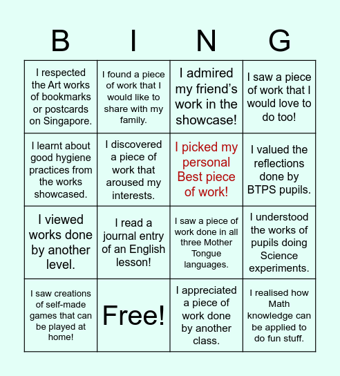 BTPS GALLERY BINGO! Bingo Card