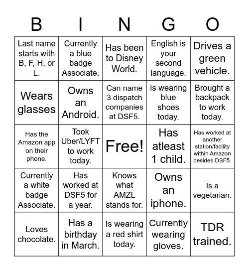 DSF5 BINGO Card