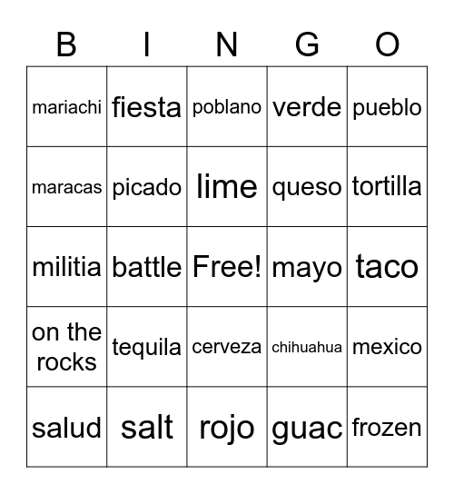 Cinco De Mayo Bingo Card