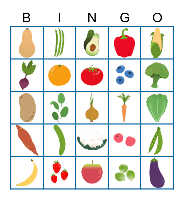 Veggie & Fruit Bingo Card