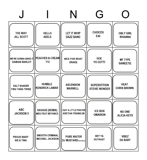 JINGO Bingo Card