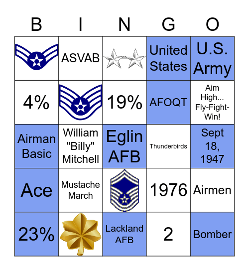 Air Force Trivia Bingo Card