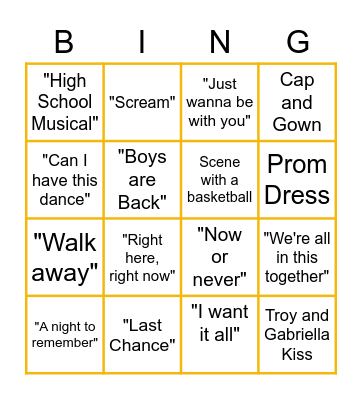 High School Musical 3 Bingo Card