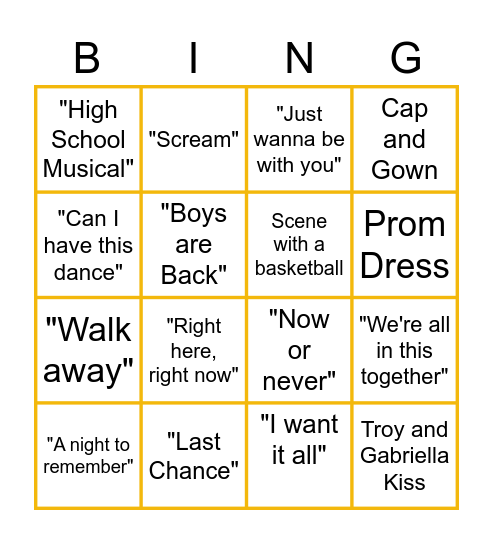 High School Musical 3 Bingo Card