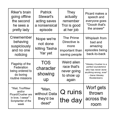 The Next Generation Bingo Card