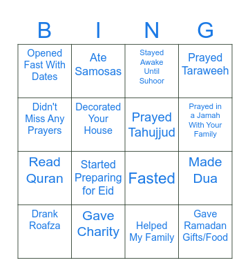 Ramadan Bingo Card