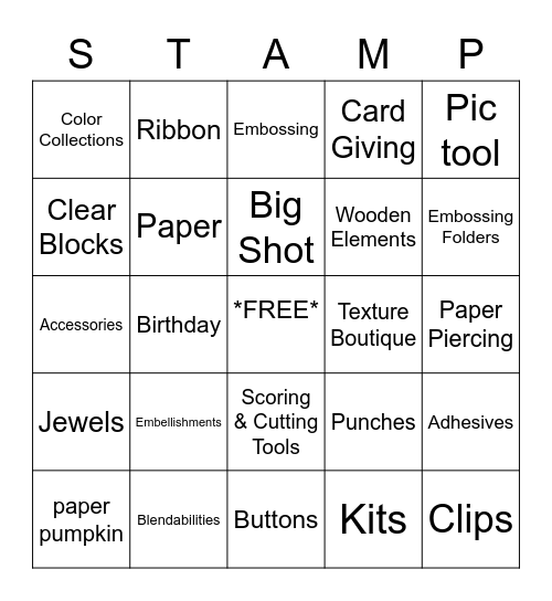 Stampin' Up! Bingo Card