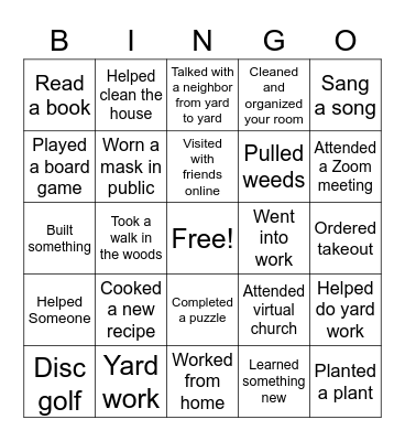 What Have You Done Since April 1st? Bingo Card