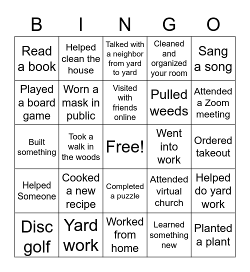 What Have You Done Since April 1st? Bingo Card