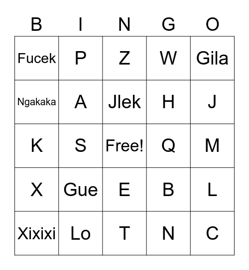 AKSA GANTENG Bingo Card