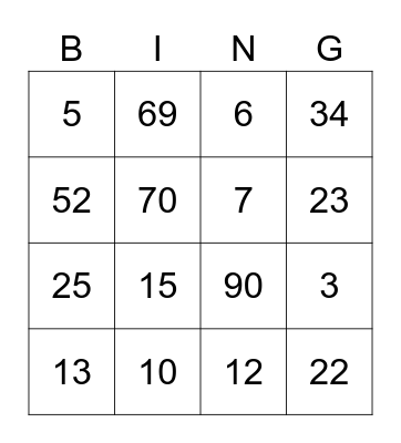 Hylton family bingo Card