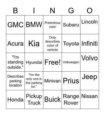 Car Bingo Card