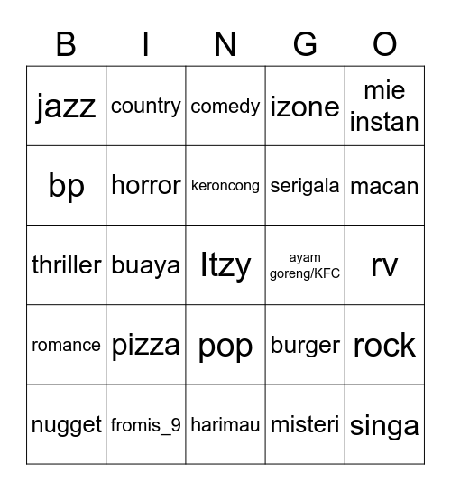 Untitled Bingo Card