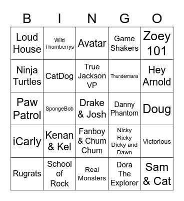 Nickelodeon Bingo Card