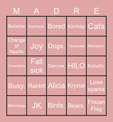 ROSIE’S BINGO BOARD Bingo Card